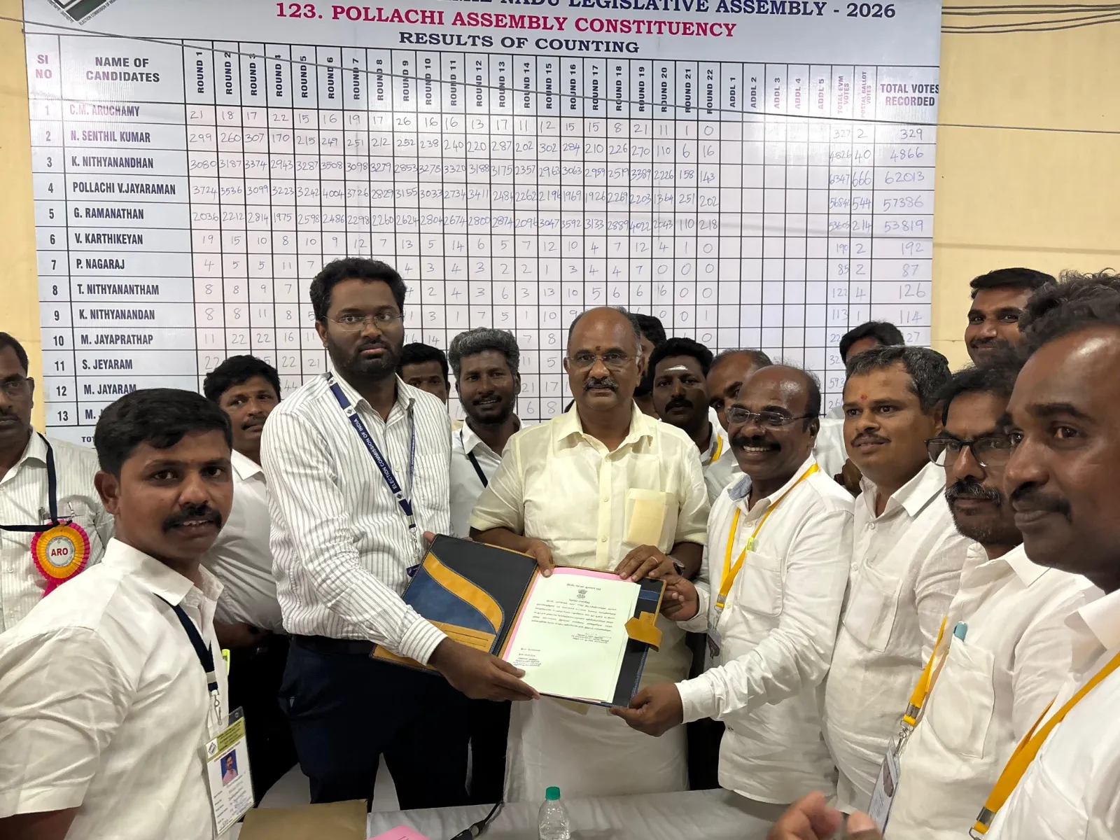 K. Nithyanandhan Pollachi MLA victory certificate